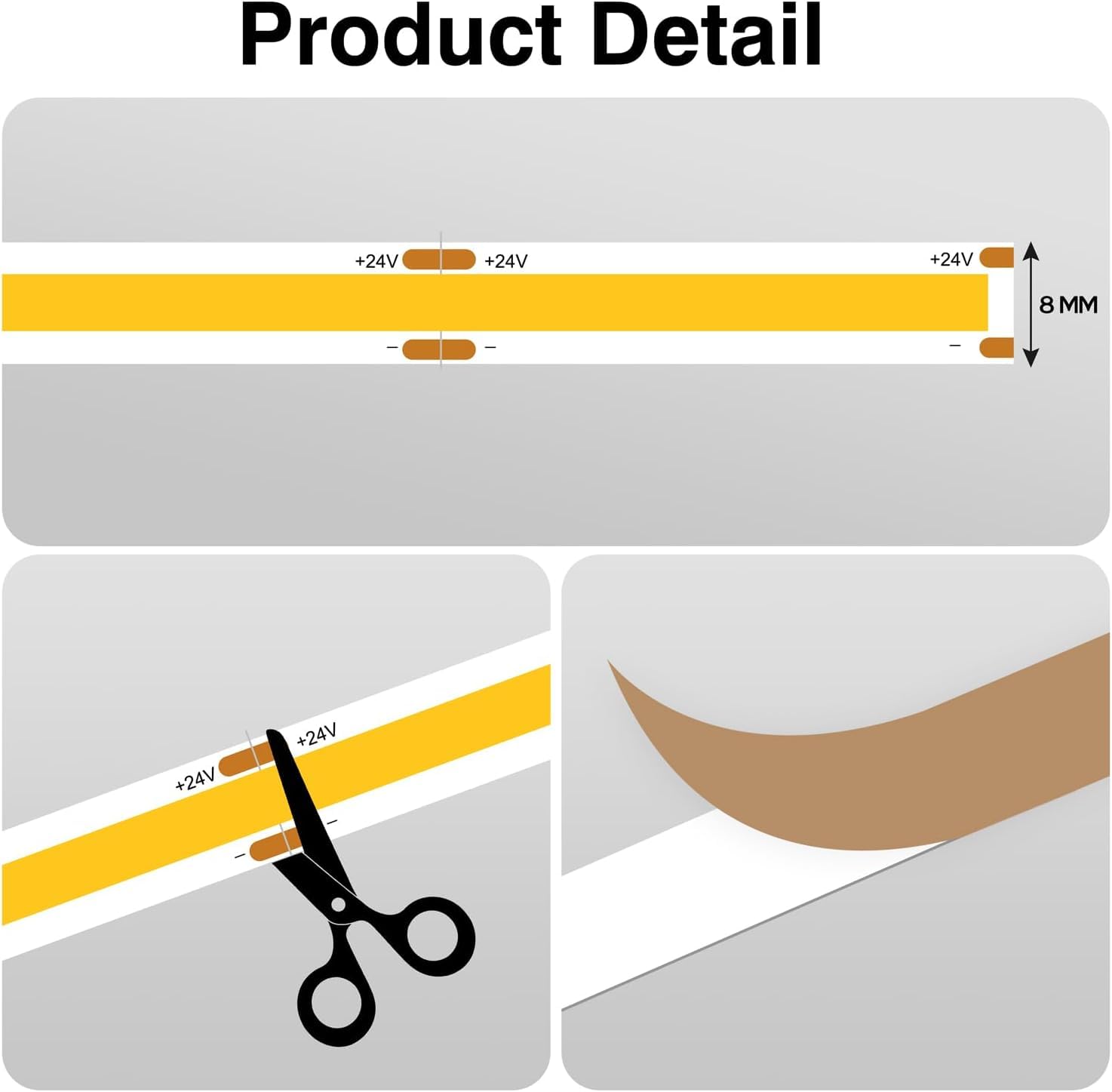 COB LED Streifen 12M Warmweiß 3000K Dimmbar 24V CRI92+ LED Strip 8mm mit Fernbedienung & Netzteil
