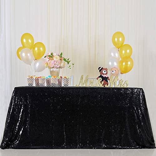 Image of B-COOL Black Sequin Tablecloth 90x156inch Sparkly Sequin Table Linen Halloween Shiny Sequence Table Cloth Wedding Event Decor