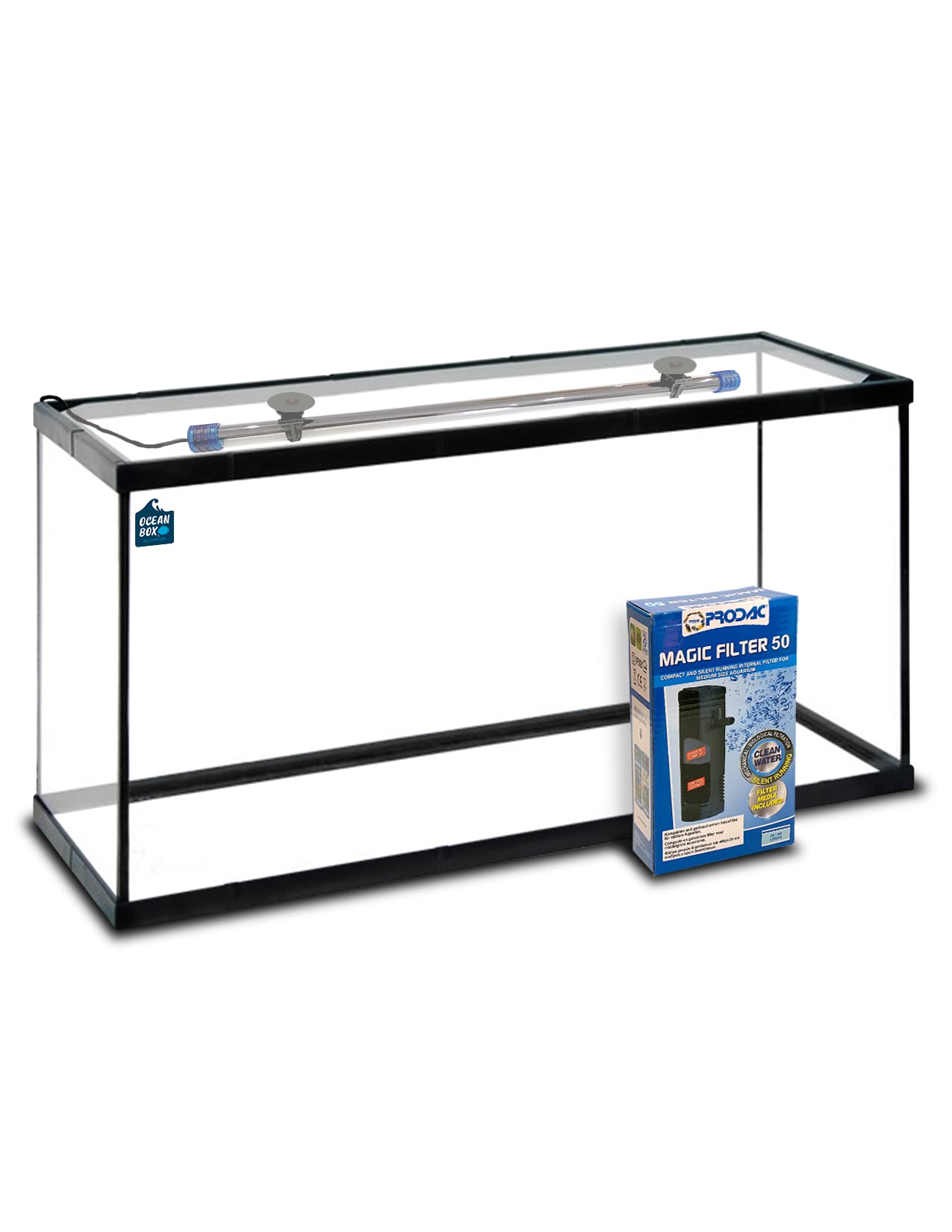 Acuario Cristal con Marco Negro 38 L. Filtro (P.50) + Tubo LUZ LED