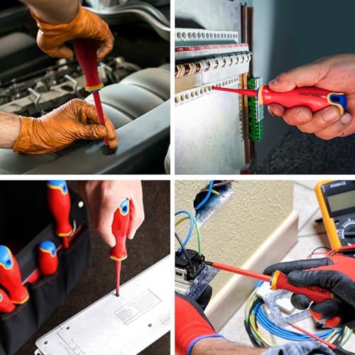 Image of HAUTMEC Insulated Screwdriver Set, 6-Piece Electrician Screwdriver Set, VDE & GS Certified 1000V, with S2 Steel Magnetic Tips and Tri-Material Handles for Professional Electrical Work, HT0331