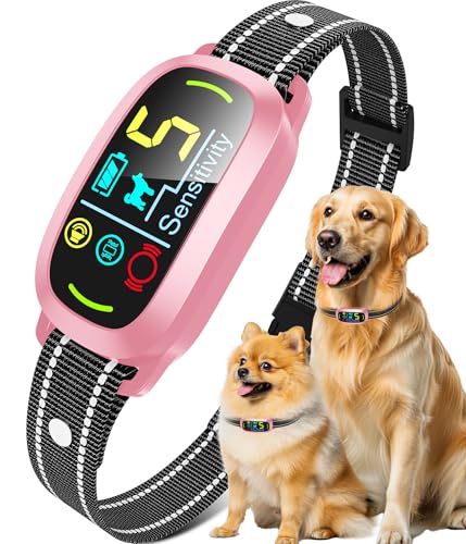 Image of Smart AI Bark Collar for Large Medium Small Dogs, Anti Barking Device with 5 Training Modes, Exclusive Forced Bark-Stopping, Rechargeable IP67 Waterproof Bark Collar with 5 Sensitivity (Pink)