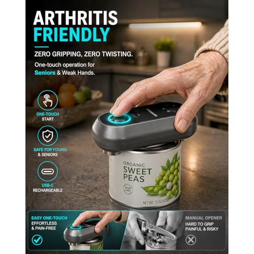Image of Rechargeable Electric Can Opener, Handsfree Automatic Can Opener Electric, Side Cut Smooth Edge, Magnet Lid Lifter, Stainless Steel Professional-Grade Blade, for Elderly and Arthritic Users