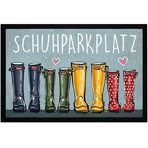 MoonWorks® Fußmatte Schuhparkplatz Motiv lustig Gummistiefel Familie Willkommen rutschfest &...