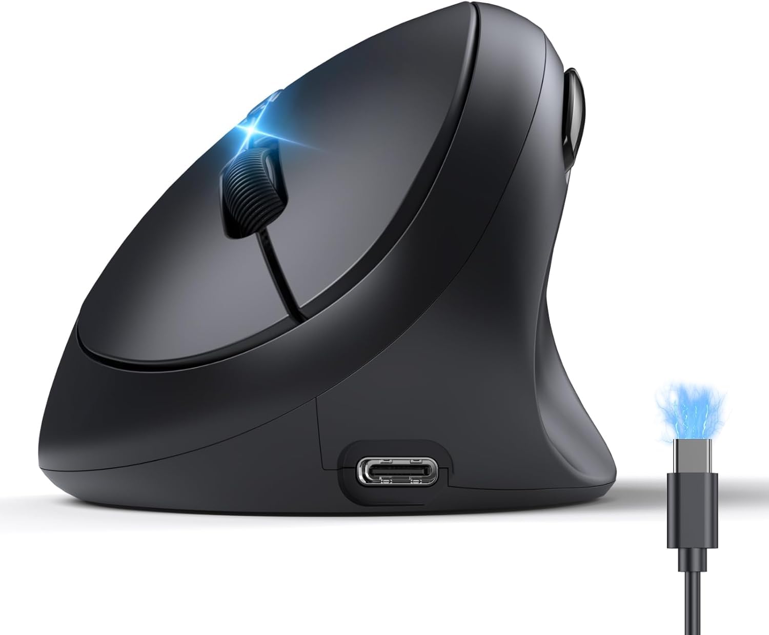 TECKNET Mouse Verticale, Mouse Bluetooth Ergonomico Ricaricabile, Multi-dispositivo (BT5.0/3.0 + 2.4G), 4800 DPI, Clic Silenziosi, 6 Pulsanti Per PC, Computer Portatile, Mac - Nero