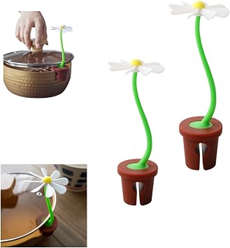Steam Release for Pot,Silicone Daisy Pot Lid Lifter, Pot lid lifter Kitchen Tool Decoration Pot Lid,Cute Kitchen Accessories. 2pcs