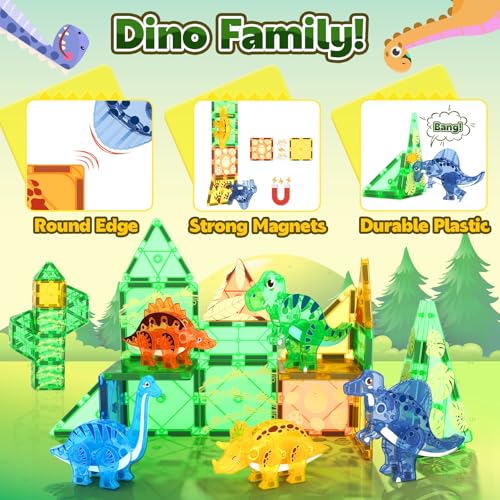 Coodoo Dinosaur Toys Magnetic Tiles 3D Movable Dinos for Kids 3-5 5-7 Toddler Outdoor Sensory Toys, STEM Educational Magnetic Blocks for 3+ Years Old Boys Girls Kids Toy — view 6