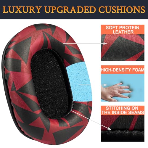 Image of SOULWIT Earpads Replacement for Audio Technica ATH M50X M50XBT M50RD M40X M30X M20X MSR7 SX1 Monitor Headphones, Ear Pads Cushions with Softer Protein Leather, High-Density Foam - M50X PL Red Storm