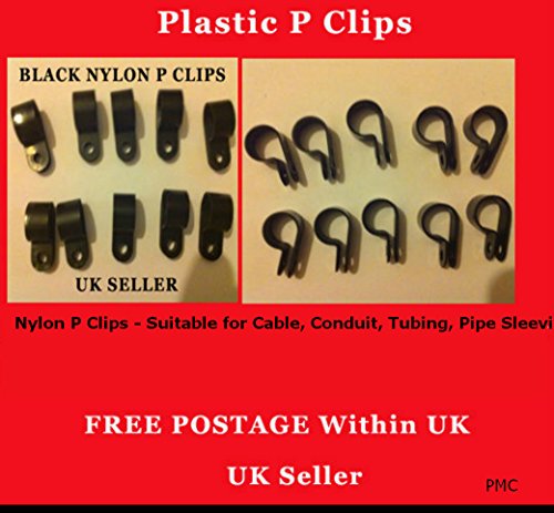 4.8mm 100 Pieces Black Nylon Plastic P Clips Fasteners for Cable, Conduit, Tubing, Pipe Sleeving