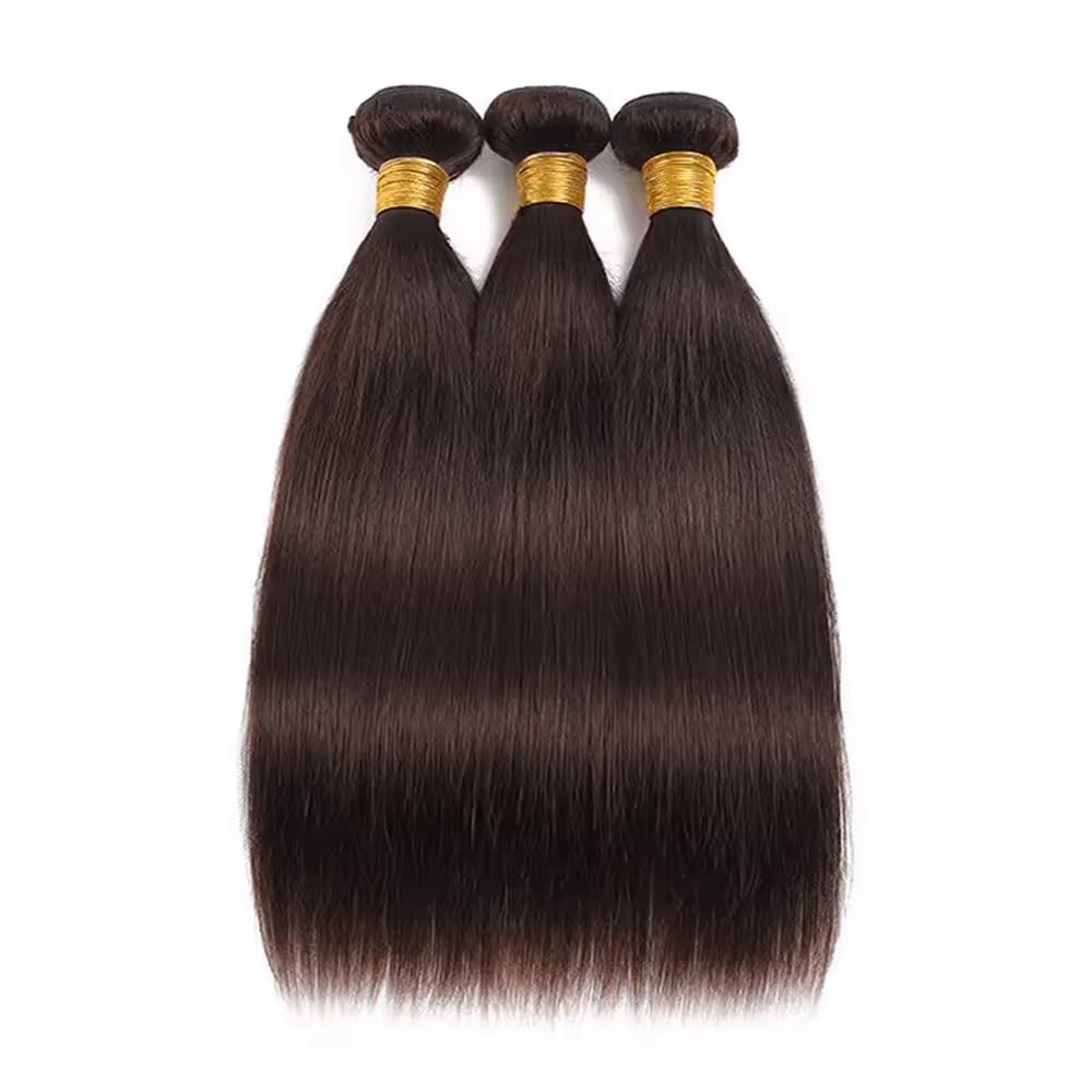 Brown Color 4 Straight Human Hair Bundles 14/16/18 Inch Dark/Chocolate Brown Straight Weave Bundles Double Weft Brazilian Remy Human Hair Sew-In Extensions Soft & Thick