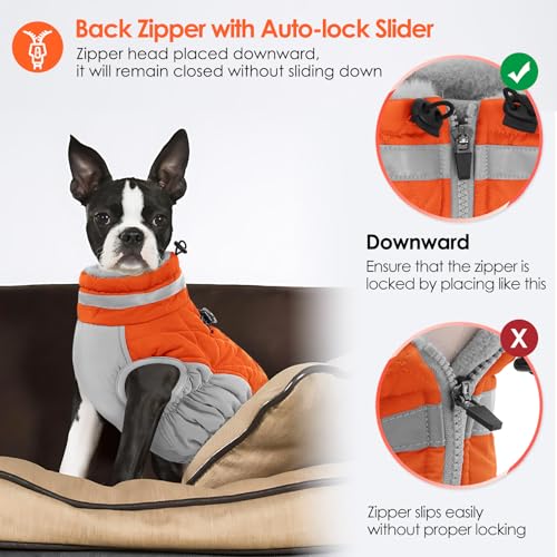 Image of AOFITEE Dog Coat, Warm Dog Jackets for Large Dogs, Reflective Turtleneck Dogs Winter Coat with Harness Built in, Waterproof Windproof Pet Snow Jacket Fleece Vest for Cold Weather, Orange XXL