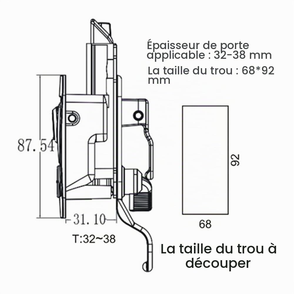 Baceyong Serrure de porte d'entrée à palette RV, Accessoire de Remorque de Camping-car avec Serrure de porte à pêne Dormant Loquet d'armoire de Remorque de voiture RV Blanc/Noir