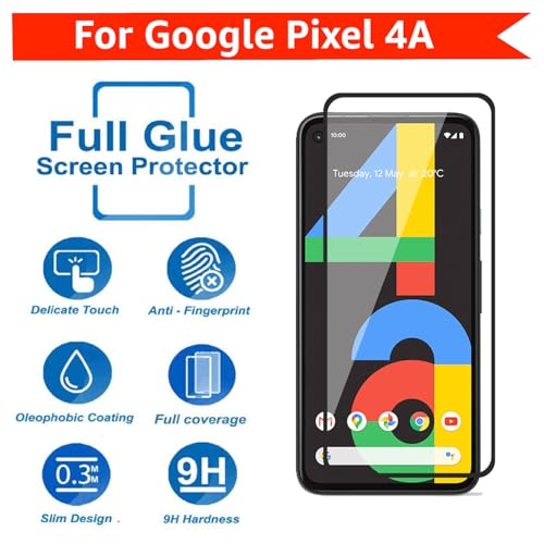 Image of POPIO Tempered Glass Screen Protector Compatible For Google Pixel 4A 4G (Black) With Edge-To-Edge Protector Coverage And Easy Installation Kit