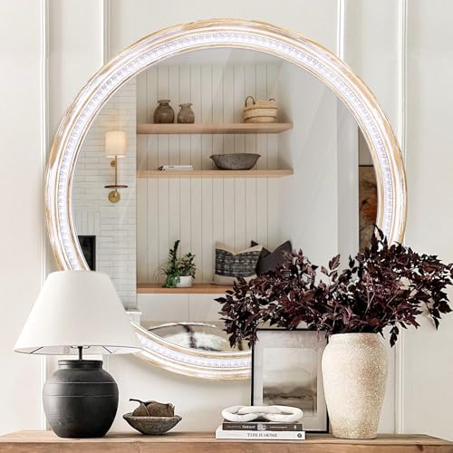 HOITUZYUS Farmhouse Round Wood Mirror 30 Inch, Rustic Boho Circle Decorative Mirrors for Bathroom, Living Room, Entryway, Bedroom, Hallway - Image 7