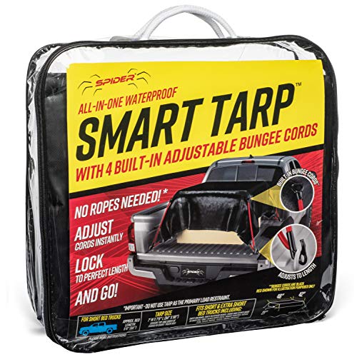 Spider Waterproof Smart Tarp - 7â€™ x 7â€™6â€ Heavy Duty Cargo Net - Comes with 4 Adjustable Bungee Cords - for Short Bed Trucks (84â€ x 90â€)