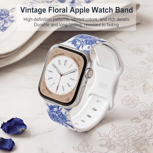 Image of Floral Band Compatible with Apple Watch Bands for Women 40mm 42mm 41mm 38mm 44mm 45mm 46mm 49mm, Cute Pattern Flower Soft Silicone Sport Strap for iWatch Series Ultra 11 10 SE 9 8 7 6 5 4 3 2