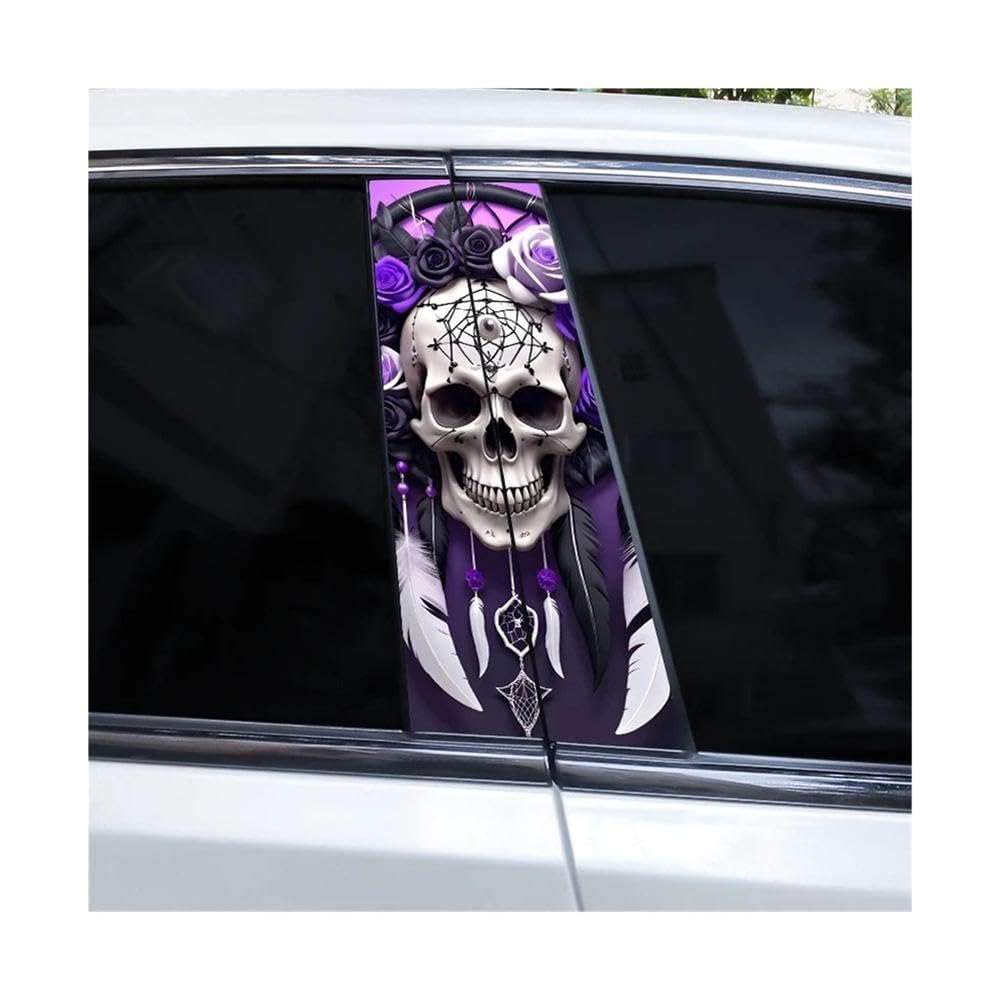 Bertdcx H 2Pcs Metal Skull Rose Car B-Pillar Waterproof Decal Diy Sticker Car Exterior Accessories Auto Parts(H)