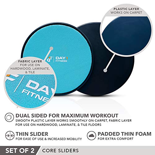 Core Sliders By Day 1 Fitness, Set Of 2 Black/Mint, Dual Sided For Carpet And Hard Floors - Premium, Multipurpose Gliding Discs To Strengthen Abs, Lower Back - Portable Abdominal Equipment #TOP2