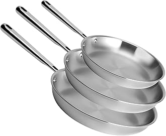 Misen Stainless Steel Frying Pan - 5 Ply Steel Skillet - Professional Grade Pans for Cooking - 8, 10, and 12 Inch Cooking Surface