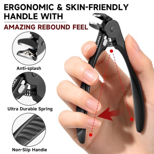 Toenail Clippers for Seniors, Heavy Duty Thick Nails Fingernail Clipper, Ergonomic Long Handle Angled Head Large Nail Cutter with Catcher for Men Women Manicure Set with Travel Case, 5Pcs — view 3