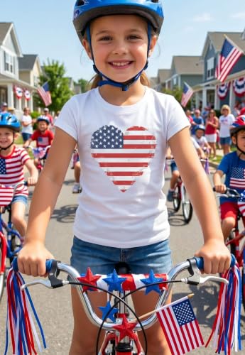 Image of Tstars Fitted Tee for Girls 4th of July Shirt | Patriotic American Cute Kids Heart Graphic Horse T-Shirt