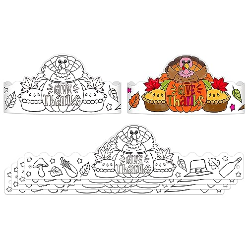 FaCraft Color Your Own Turkey Hats for Kids 24PCS Thanksgiving Co...