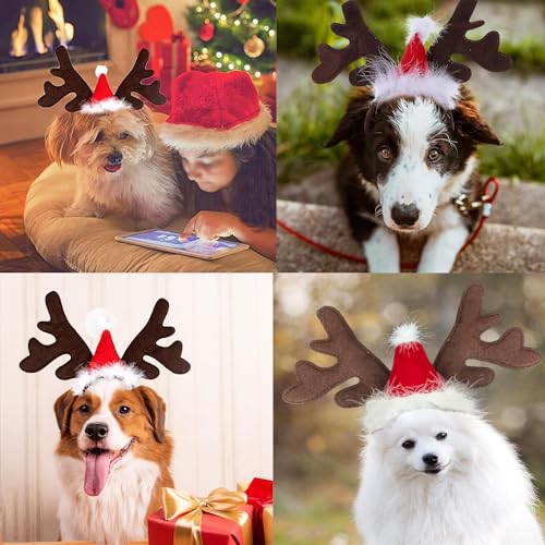 Weihnachten Haustier Stirnband,Weihnachts-Hunde-Stirnband-Set,Klassischer Elchhut,Kopfbedeckung,Haustierkostüm-Zubehör.