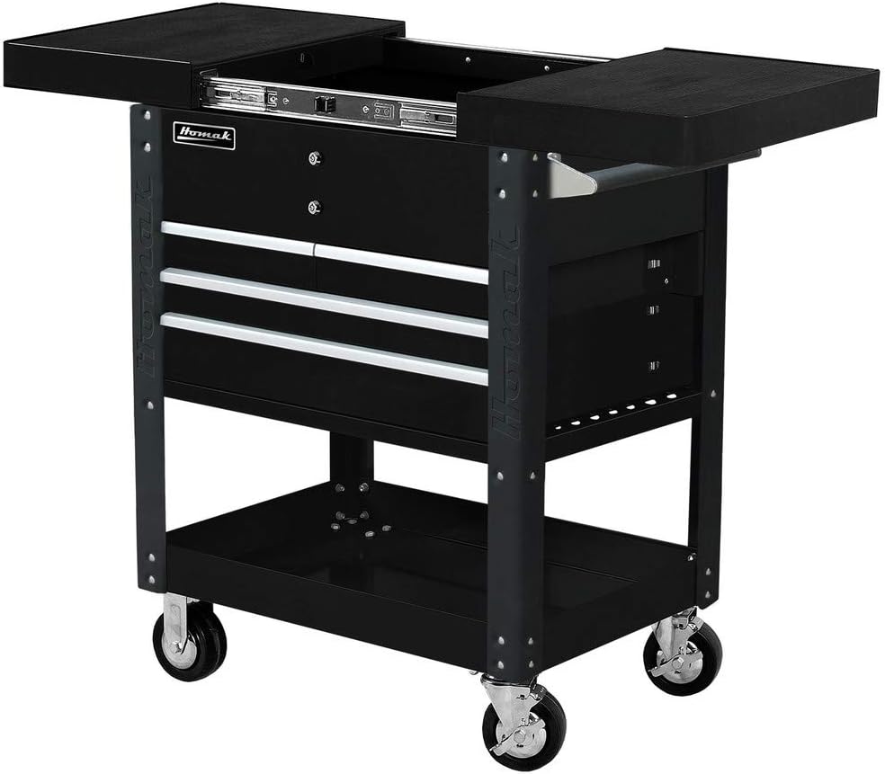 HomakProfessional Series 4-Drawer Slide-Top Utility Service Cart, Black, 35 Inches