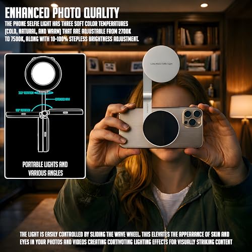Image of Lapster Luma Nano Magnetic Selfie Ring Light with Makeup Mirror, 3 Color Modes, 360 Rotatable, Type-C Rechargeable, for Phone, Laptops, Tablets & Other Gadgets