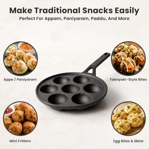Image of HomeEssentials Cast Iron Appam Pan, Appe, Paniyaram Maker (7 Pits Appam Pan)