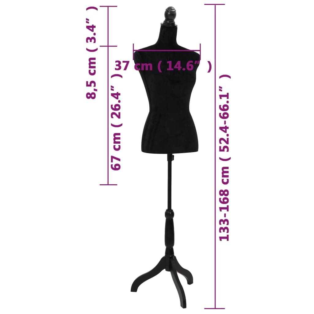 vidaXL Busto Sartoriale Donna Nero in PE Manichino con Supporto Espositore