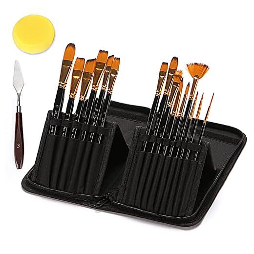 TOOSAOR 15 Pinceles de Pintura Acrílica, Nylon Pinceles Acrilico, Pinceles Acuarela Profesional Con Bolsa de Cepillo, Bola de Esponja y Espátula, para Pinturas Acrílicas, Acuarelas, Aceites y Gouaches