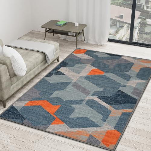 Image of FRESH FROM LOOM Luxury 100% Nylon Carpet for Living Room, Hall & Bedroom | Anti Skid | Anti Fade | Rubber Backing Grip | Quick Cleaning | Washable (Ice-Blue| Size:- 90x150 Cm or 3x5 Fts)