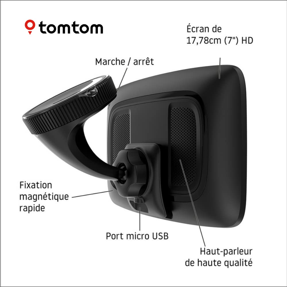 TomTom GPS GO Camper Max pour Camping-Car et Caravane, écran HD 7" avec PI pour Camping-Car et Caravane, Mises à jour via Wi-Fi, TomTom Traffic, Alertes des Zones de Danger et Cartes du Monde
