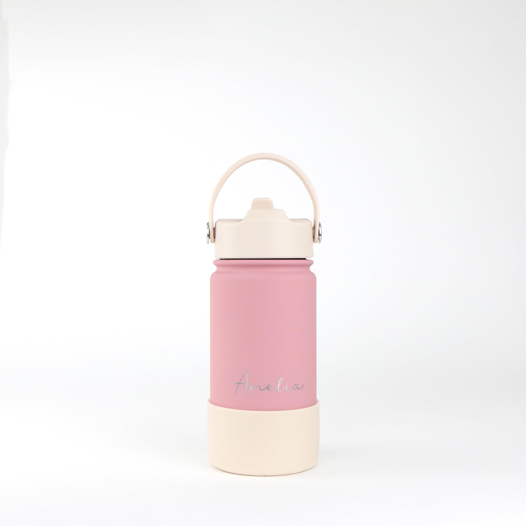 cribstar Personalised Water Bottle, Insulated Stainless Steel, Straw Lid, Laser Engraved Name, BPA Free, Leakproof (Dusty Rose [Horizontal Engraving], 14oz/400ml) — image 1