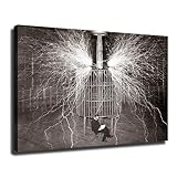 DesPol Nikola Tesla Coil Lightning Poster Canvas Pictures Print Wall Art for Living Room Bedroom Decor (24x36inch,Unframe)