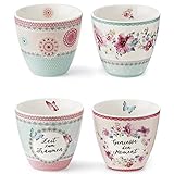 Weltbild Kaffeebecher Porzellan Genussmomente 4er-Set - Kaffeebecher Set Kaffeebecher ohne Henkel mit 350ml Füllvermögen Tassen Set Bunt mit Schmetterlingen Blumen & Sprüchen