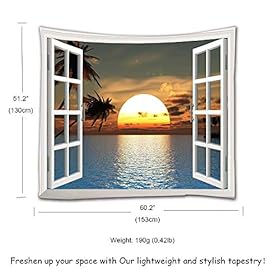 IcosaMro Ocean Sunset Tapestry Wall Hanging, Window Beach Sunset Palm Tree Nature Landscape Scenery Wall Decorations… 51oh4JMN1BL. SS280