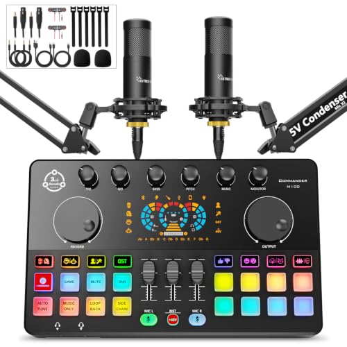 Image of M100 Podcast Equipment Bundle for 2,Audio Mixer with 3.5mm Condenser Mics
