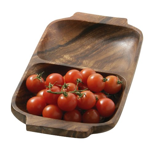 Premier Housewares 2 Section Rectangle Serving Dish with Handles, 4 x 32 x 18 cm - Acacia Wood, Brown