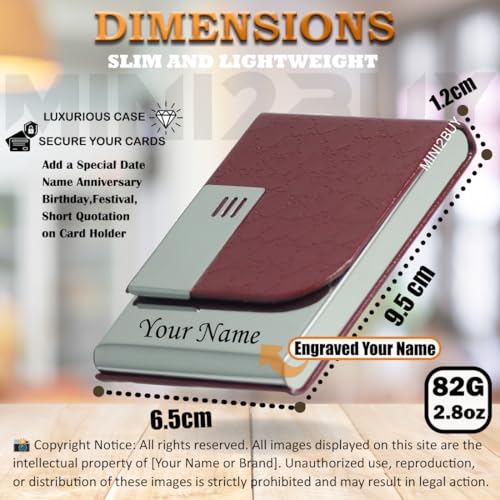 Image of Mini2buy Customized Name Engraved Card Holder for Credit, Debit, ATM, and Business Visiting Cards from Premium Stainless Steel Size Ideal for Personal use or Corporate Gifting (Marron-Customized)