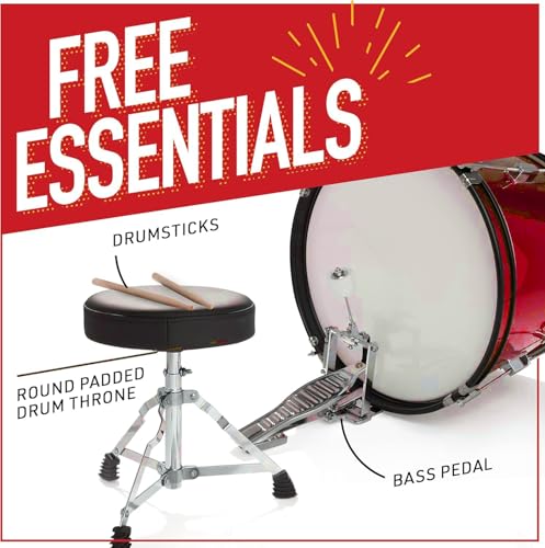 Image of Mendini By Cecilio 16 Inch Drum Set, 3-Piece Junior Drum Set - Metallic Red