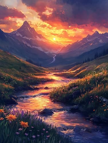 数字油絵 風景 ペイントバイナンバー 日没 ナンバーペイント, DIY 絵 デジタル油絵 キット 初心者向け 簡単 Paint by Numbers ブラシとアクリル絵の具が入 手塗り DIY絵 オフィス インテリア リビング装飾, 女性へのギフト 60x