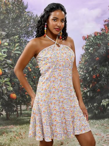 Image of Tokyo Talkies Women's Sleeveless Halter Neck Printed Dresses | Stylish Dresses | Casual Dresses