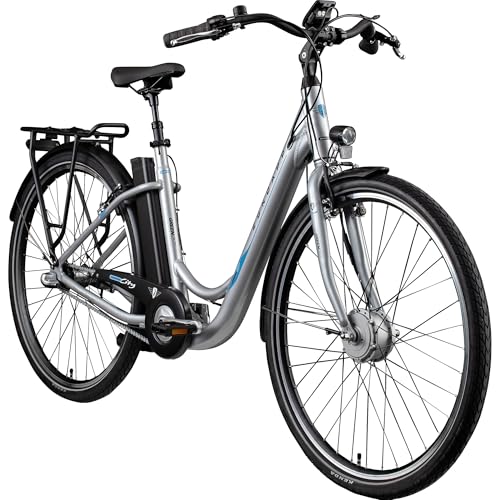 ZÜNDAPP Green 2.7 28 Zoll E-Bike E Cityrad Damenrad Pedelec Elektrofahrrad Damen Fahrrad 700c (grau, 48 cm)