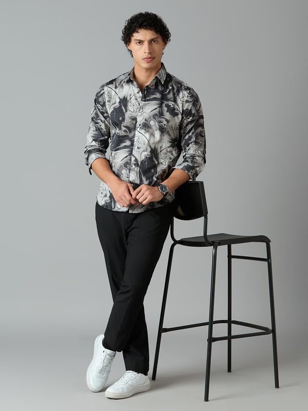 Image of Men's Printed Regular Fit Full Sleeves Cotton Formal Shirt