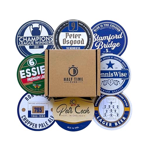 Half Time Club Chelsea 2nd Edition Football Beer Mat Coasters - Perfect for a Gift or Present for Any Chelsea Fan (8-Pack)