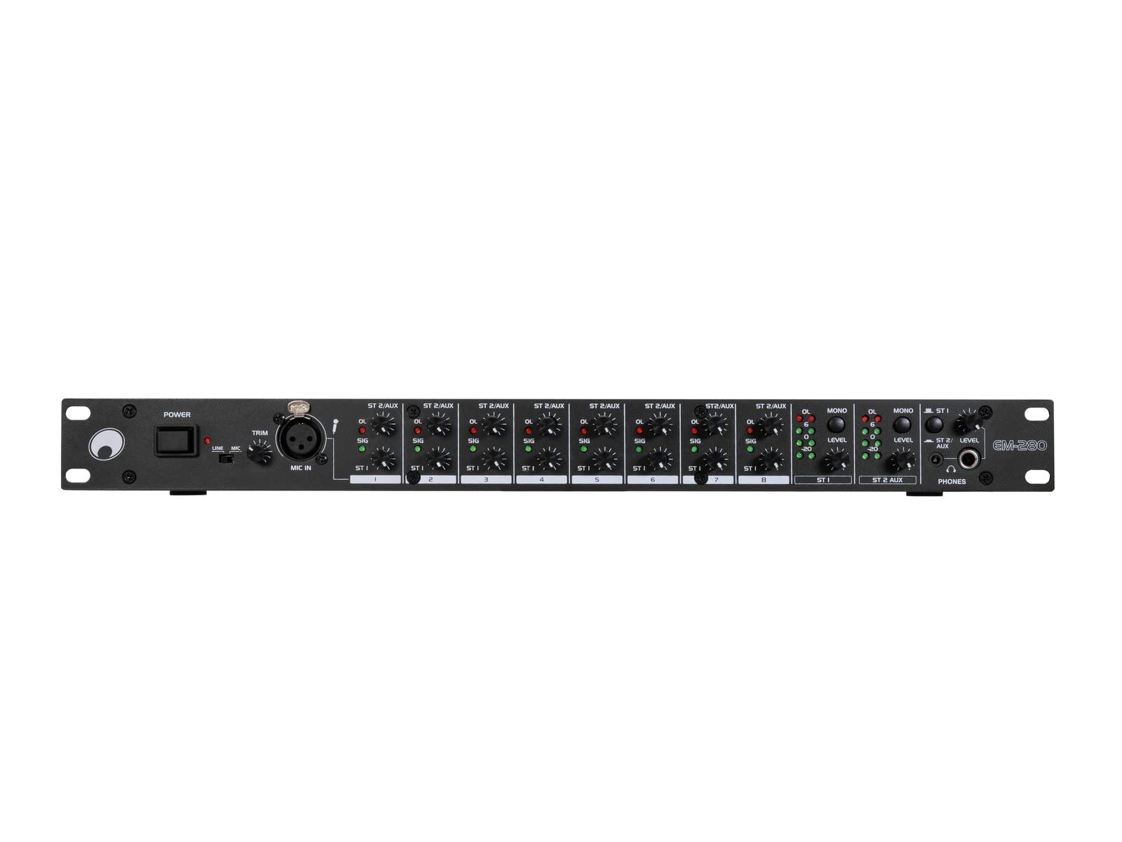 OMNITRONIC EM-280 Entertainment-Mixer | 8-Kanal-Stereo-Mischpult mit 2 regelbaren Zonen-Ausgängen, 19"
