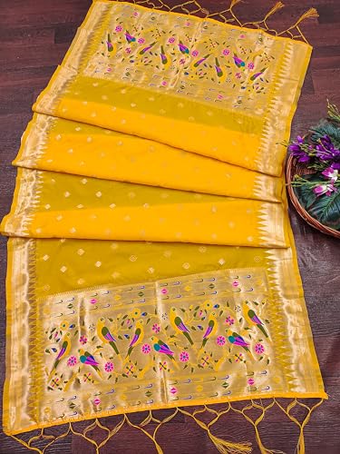Image of DEVANGI Women's Woven Paithani Banarasi Silk Dupatta /Chunni For Women, Floral Print 1 Meter Wide and 2.3 Meter Length Printed Designer Dupatta /Chunni For Girls