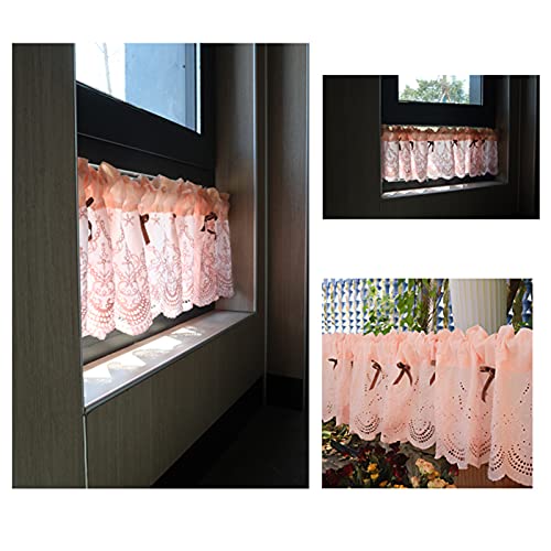 Cortina de cocina translúcida con bordado rosa y bolsillo para barra fácil de instalar 6