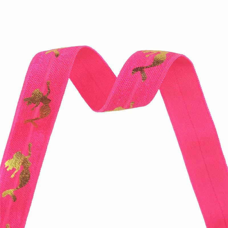 Banda elástica plegable de elastano con estampado de sirena dorada, 15 mm, cinta elástica para el pelo, cinta para el pelo, cinta para el pelo, ribete de costura, color morado, 15 mm-50 yardas